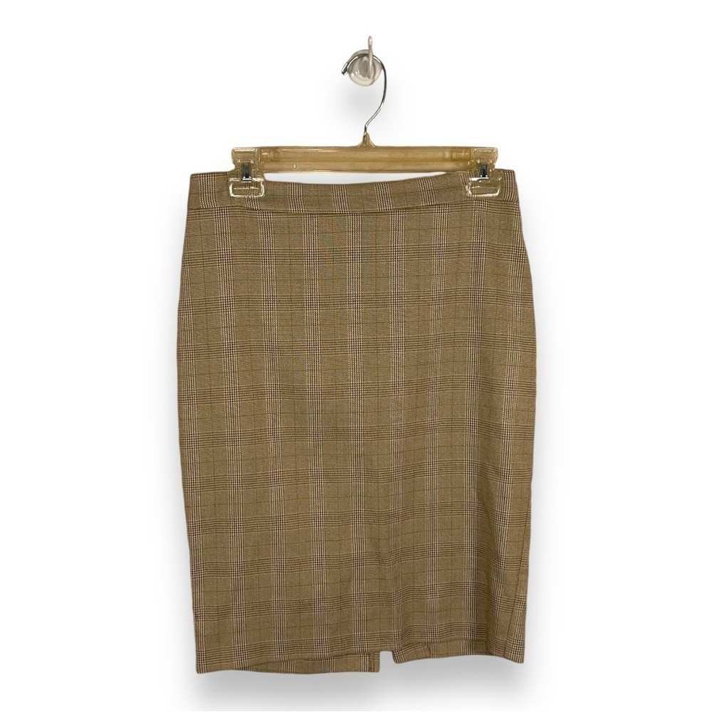 VINTAGE MEDIUM NECESSARY OBJECTS PLAID PENCIL SKIRT STRETCH ACADEMIA BEIGE